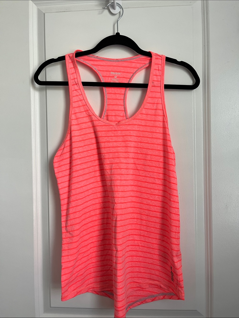 Reebok Women's Neon Coral Striped Racerback Tank Top